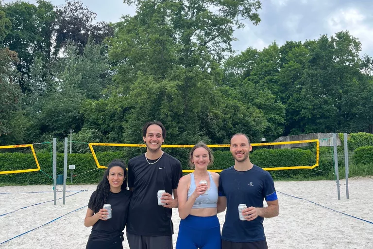 Lab playing volleyball